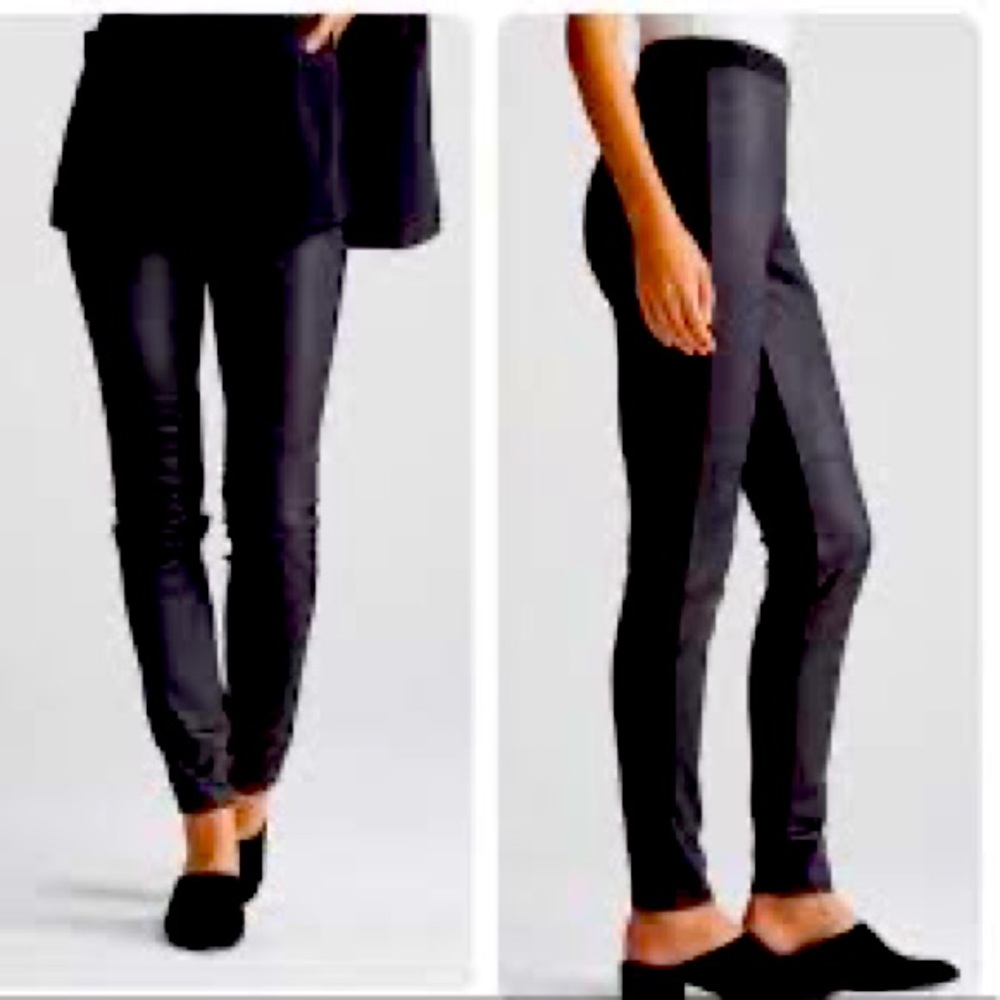 EILEEN FISHER premium leather front slim pull on waist pant